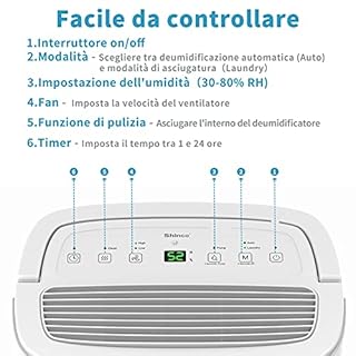 Shinco WIFI Deumidificatore Portatile 30L/Giorno, Purificatore d'aria, Filtro a Carbone Attivo, Timer 24 Ore, Scarico Continuo, Funzione Asciugatrice, Bianco