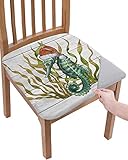 Scominoc Christmas Seahorse Seat Covers for Dining Room Chairs Set of 2, Stretchy Dining Chair Cushi