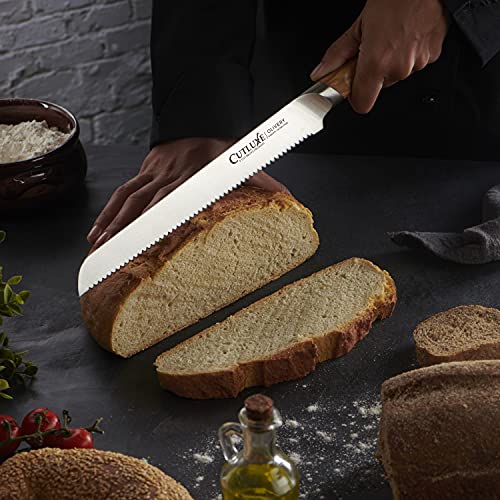 Cutluxe Bread Knife – 10" Serrated Kitchen Knife – Olive Wood Handle – Full Tang – Olivery Series #TOP2