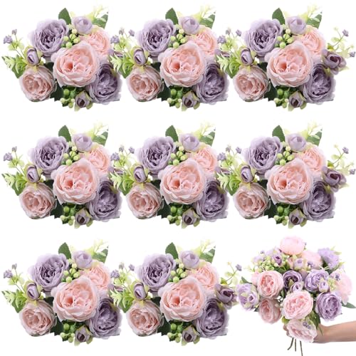 Yuxung 8 Bundles Artificial Peonies Flowers Boho Faux Flowers Arrangements