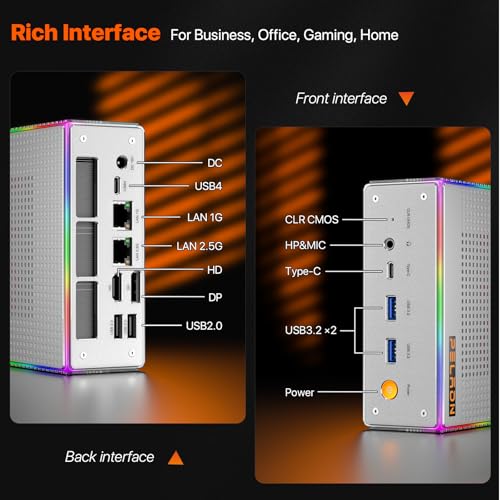 Image of PELADN Mini PC, AMD Ryzen 9 7940HS (8C /16T, Up to 5.1GHz) Radeon 780M 16GB DDR5 RAM /1TB NVMe SSD, 4K HD, BT5.2, USB4.0 /Typc-C /DP /HD, WiFi6 2.4G /5G, Desktop PC RGB Light Mini Computers, 3-Year Warranty