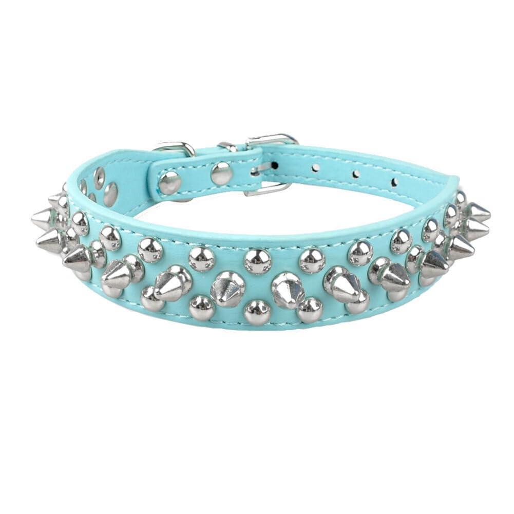 Spiked Studded PU Leather Dog Collar Pit Bull Rivets Pet Leashes Adjustable Collar (15-18.5"(41-47cm),Blue)