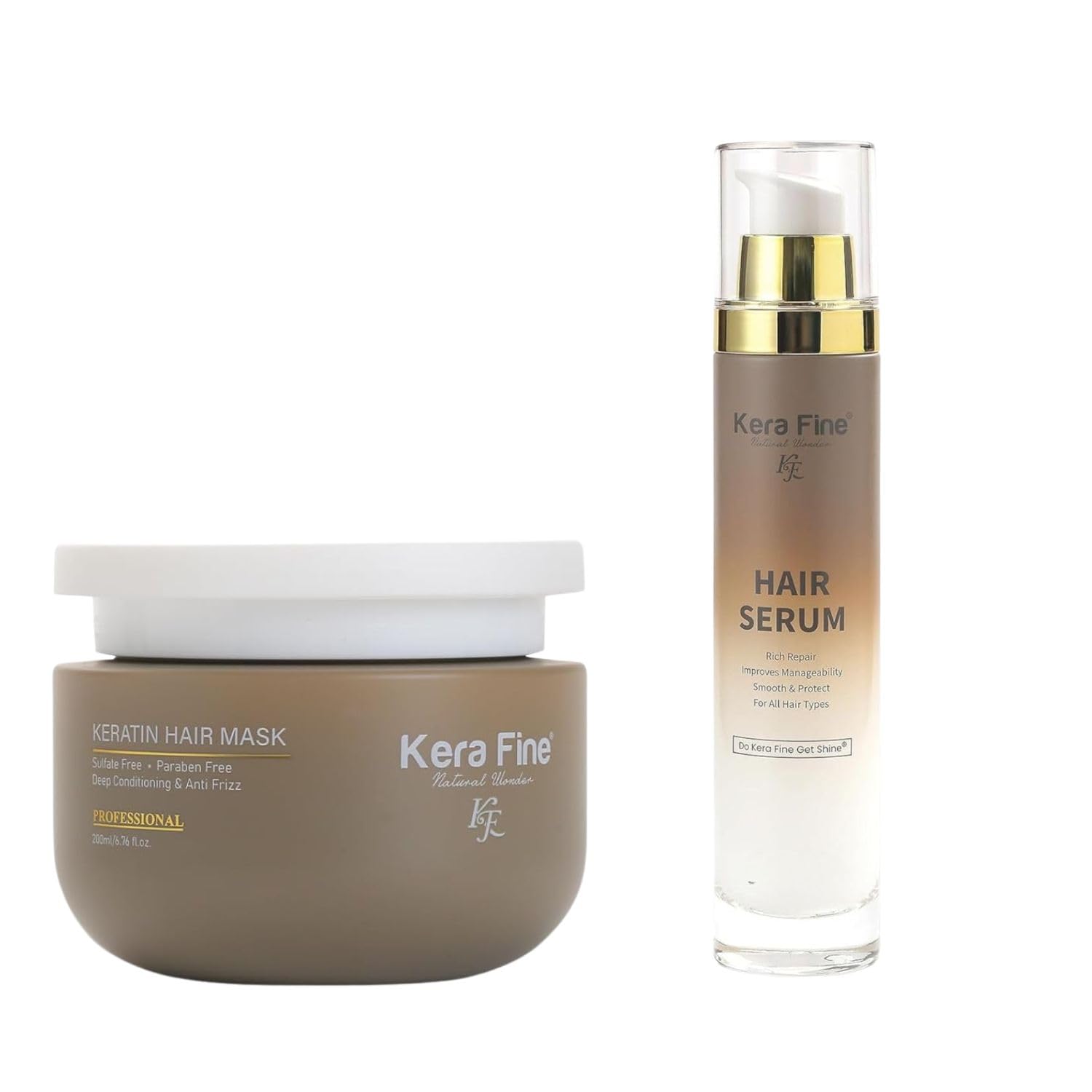 Kera Fine Keratin Hair Mask 200ML & Hair Serum 100ML Combo | Sulfate & Paraben Free | Deep Conditioning, Anti-Frizz & Smoothness | Professional Salon Formula for Dry, Damaged & All Hair Types