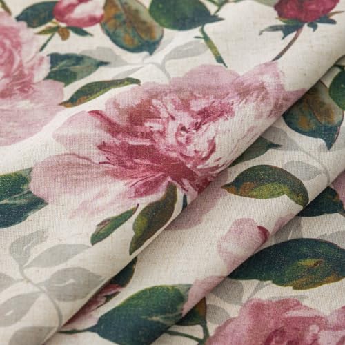Image of ALIGOGO Pink Floral Linen Curtains for Kitchen, 2 Panels 50 inch W x 54 inch L
