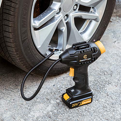 C P CHANTPOWER Tire Inflator Air Compressor, 20V Cordless Tire Pump with Digital Pressure Gauge, AUTO-Off Function, 12V Car Power Adapter for Car Tires, Bicycle, Motorcycle, Balls
