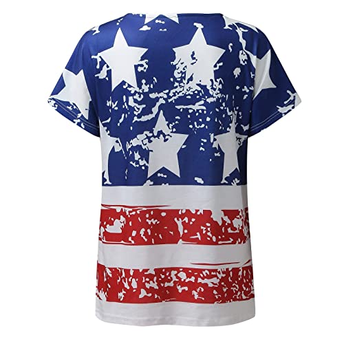 4 of July Outfit Women, Women Tie-dye Independence Day Fashion Printed Colorful Short Sleeve Blouse - Image 6