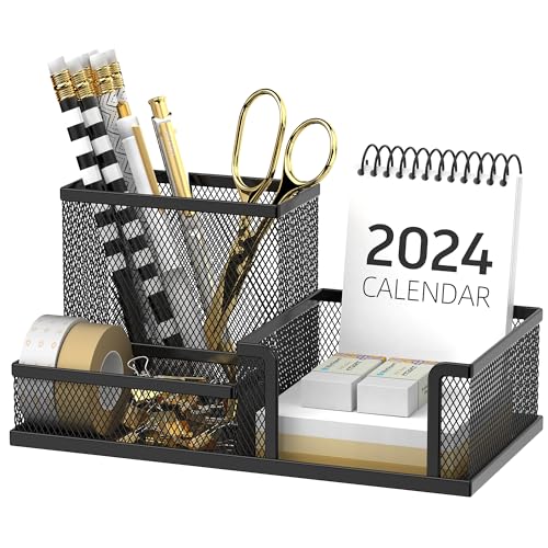 SUPEASY-Mesh-Pen-Holder-Desk-Organizer-Office-Supplies-Pencil-Storage-with-3-Compartments-Office-Desk-Accessories-and-Workspace-Organizers-for-Home-School-Black