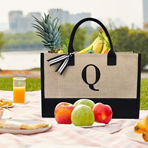 Image of TOPDesign Personalized Initial Canvas Beach Bag, Monogrammed Gift Tote Bag for Women
