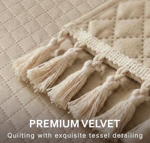 Image of BSB HOME 300 TC Premium Sofa Cover, Quilted Sofa Seat Cover with Decorative Tassels, Soft Comfortable Couch Protector, Stylish Furniture Cover for Living Room, 30 x 24 Inches (76 x 61cm) - Warm Beige