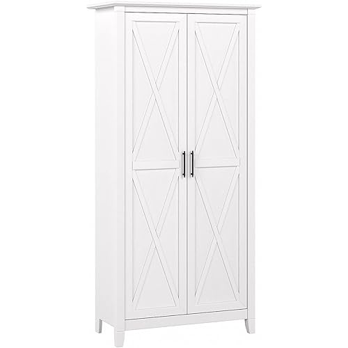 Bush Furniture Key West Tall Storage Cabinet with Doors in Pure White Oak