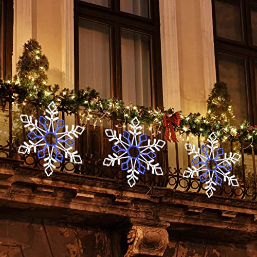 LAMPHOME 35"x30" Twinkle 402 LED Snowflake Super-Bright White and Blue LEDs Outdoor Christmas Decoration with 11 Functions and Timer Waterproof for Outdoor Home Party Wall Hanging Holiday Christmas by LAMPHOME - Image 6