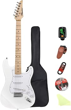 Bullfighter Beginner Electric Guitar Set, Universal Model for Boys, Girls, Students, and Adults, Professional Entry-Level Electric Guitar Instrument ST Electric Guitar MS100 SSS-White