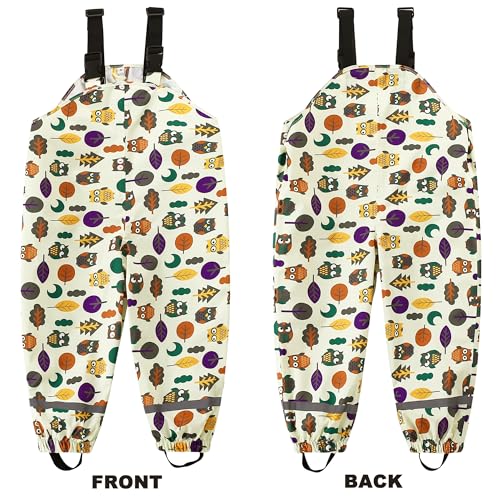 Toddlers Waterproof Rain Bib Pants, Boys Rain Pants Kids Cartoon Rain Trousers Lightweight Mud Pants Rainwear4