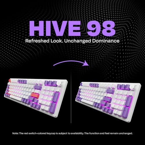 Image of Kreo Hive Wired Full Size RGB Backlight Gaming Mechanical Keyboard, Customizable RGB, Mechanical Switches, NKRO, Metal Volume Knob, 5-Pin Hot Swap (White-Purple, Blue Switch)