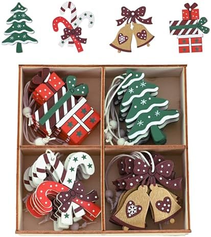 Weihnachtsanhänger Holz 24-teilig | Sterne, Engel, Hirsche | Baum Schmuck