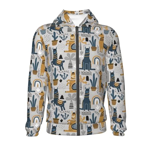 Llama and Cactus1 Kid Hoodies Boys Zip Up Sweatshirts Girls Pullover with Pocket2