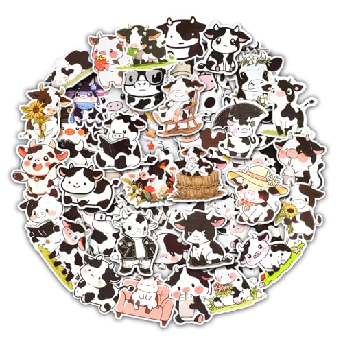 Aowplc 50 PCS Cow Stickers - Cute Cow Stuff & Gifts - Waterproof Vinyl Decals for Water Bottles Laptop