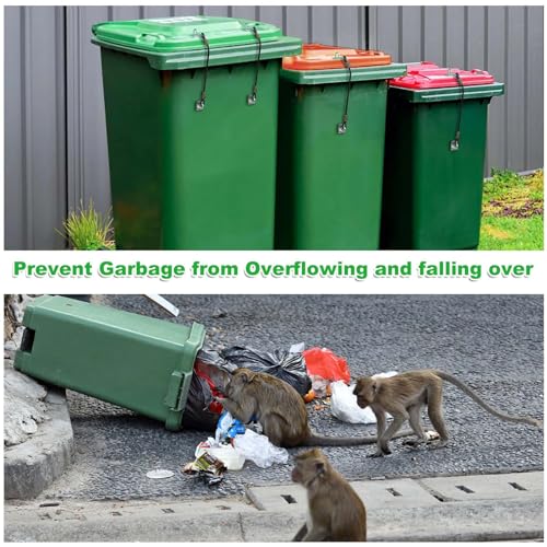 Image of 4 Pcs Metal Trash Can Lid Lock with Accessories, 23.6 inch Wire Rope Black Garbage Can Lock, Outdoor Trash Can Lock for Animals and Litter Prevention