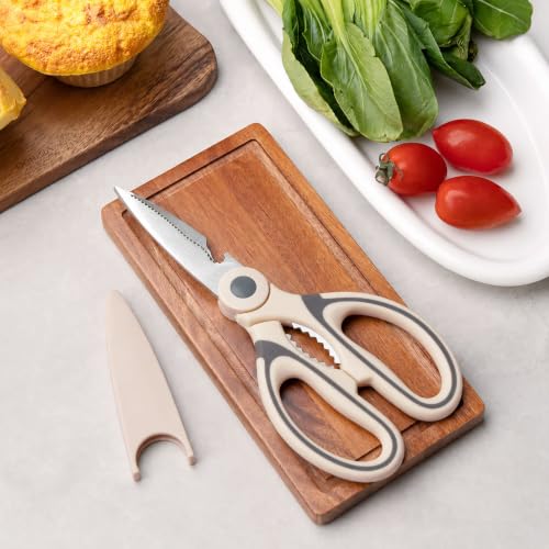 Image of Amazon Brand - Solimo Multipurpose Kitchen Scissors Smooth Plastic Handle Heavy Duty Scissor For Home Use Craft Work Tailoring Cutting Cream 9x21 cm Pack Of 1