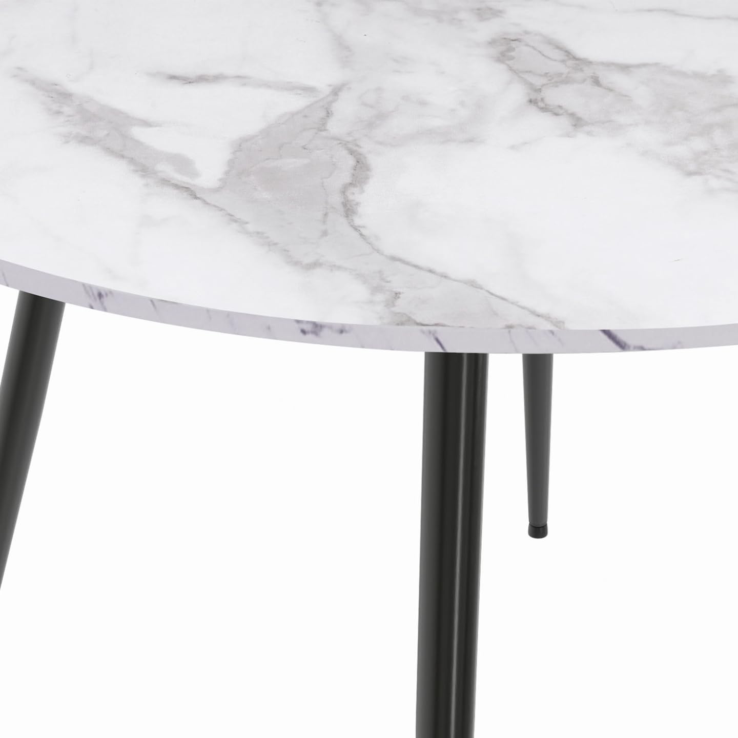 IDMarket - Tavolo da pranzo rotondo per 4 persone AMELIA con gambe in metallo nero effetto marmo bianco ALASKA 110 cm