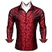Barry.Wang Men's Silk Shirts Button Down Red Dress Shirt for Men Paisley Floral Long Sleeve Cowboy Casual Mexico Shirts