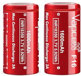 Cecicebb Vapcell Flat Top 18350 3.7v 1600mah 3A Discharge high Drain IMR Li-on Rechargeable Lithium Battery 2 Pack