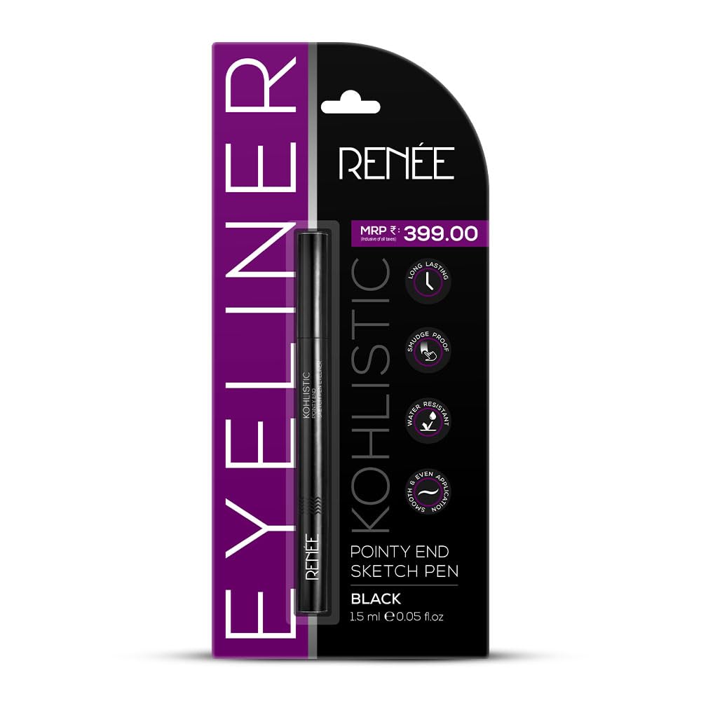 RENEE Pointy End Sketch Pen Smudge Proof Eyeliner - Matte Finish, Light Weight, Water Resistant, Long Stay Highly Pigmented with One Stroke Application Formula - Black - Image 2