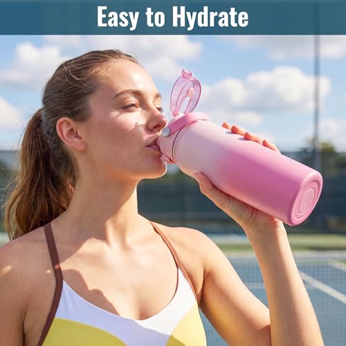 Image of OLDLEY 32oz Insulated Water Bottle with 2-in-1 Straw & Chug Lid, Leakproof Stainless Steel Bottle, Double Wall Vacuum Insulated Water Bottle for Sports, Gym, Travel,Blush Ombre