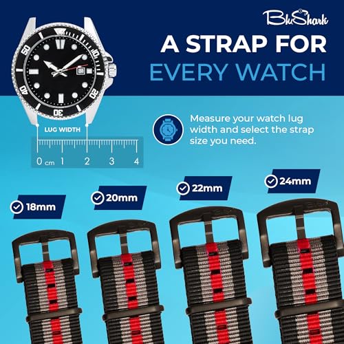 Image of BluShark - Original Collection Military-Style Waterproof Watch Strap, Fits All Timepiece Brands, Durable Nylon Wristwatch Accessories with Stainless Steel Buckle - 18mm, 20mm, 22mm & 24mm Watch Bands