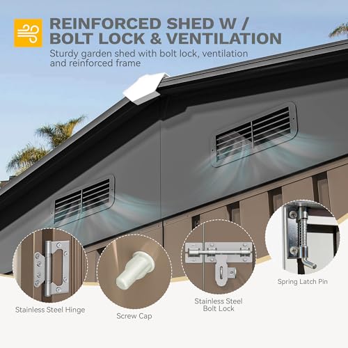 Image of DWVO 10'x8' Large Metal Outdoor Storage Shed, Heavy Duty Tool Storage Sheds for Backyard Patio Lawn - Ideal for Bicycles, Garden Tools, and Lawn Equipment, Easy-to-Assemble, Brown