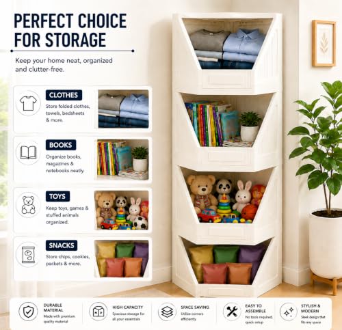 Image of URBAN LUXY Collapsible Wardrobe Rack for Storage /Sturdy Wardrobe /Kitchen Cupboard /Foldable Storage Organizer /Closet for Bedroom /Living Room /Laundry Room (Corner Cupboard, 4PCS)