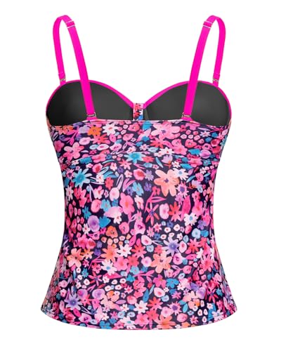 Image of Women's Underwire Tummy Control Swimsuit Top Push Up Bathing Suit Top | Unremovable Bra, Adjustable Straps, Full Lining, Shirred Bust, Side-Splicing Design, Criss-Cross Back