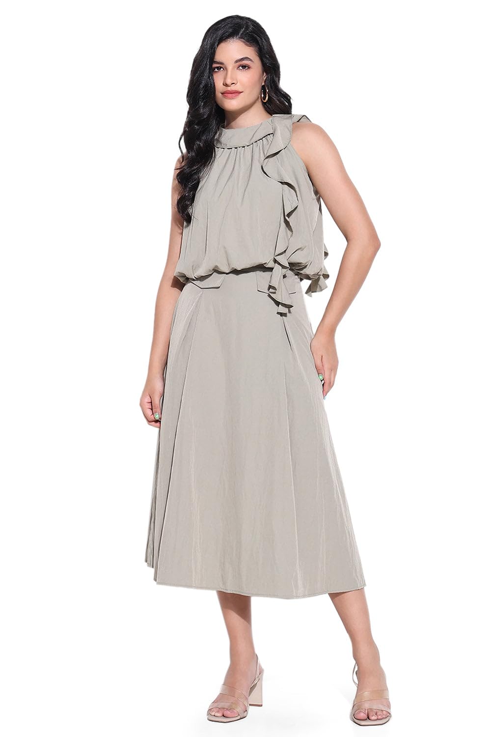 showoffff Edition Women's Green Ruffle Neck Tie Top with Skirt Co-Ords Set-CHN-1088_Green-P-picture-21