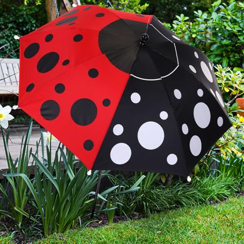 Sunnymove 1 Pcs Plant Umbrellas for Outdoor Garden Plants 23.6 Inch Shade Cover Sun Protection Umbrella Space Saving Garden Umbrella Shade Canopy for Potted Plants Bed (Ladybug,Red,Black,White)