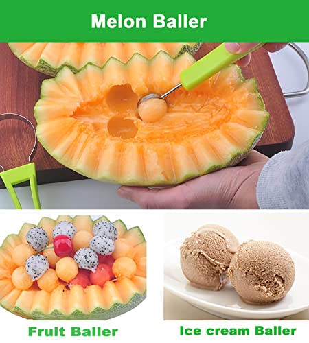 Melon Baller Scoop Set,Melon Peeler, 4 In 1 Stainless Steel Fruit Carving Tools Set, Ice Cream Melon Scoop,Seed Remover For Watermelon Slicer (1 Set & 1 Orange Peeler) #TOP2