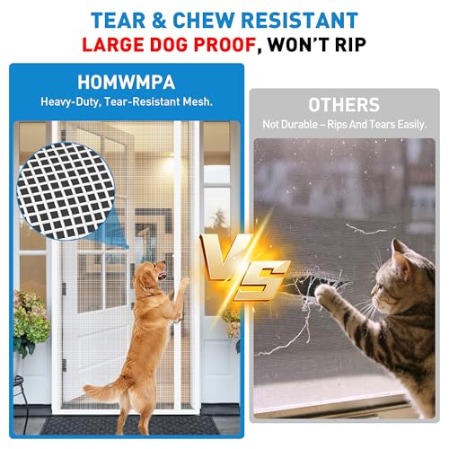 HOMWMPA Side Opening Magnetic Screen Door, Fit Door Size 30" x 80",Screen Size 32" x 81", Reversible Left/Right Screen Door Mesh with Strong Magnet, Keep Bugs Out Let Breeze in,Pet&Kid Friendly,White by HOMWMPA - Image 4