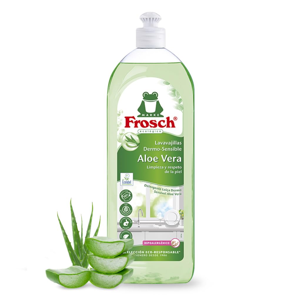 Frosch Lavastoviglie a Mano Liquido Lozione Ecologico Aloe Vera, Dermo-sensibile, Pulizia efficace e protegge la pelle, confezione da 10 pezzi x 750 ml