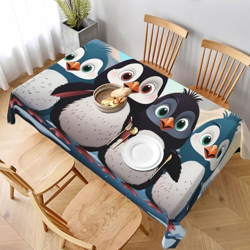 Nappe rectangulaire rustique infroissable anti-deversement avec cinq pingouins mignons de table - 6
