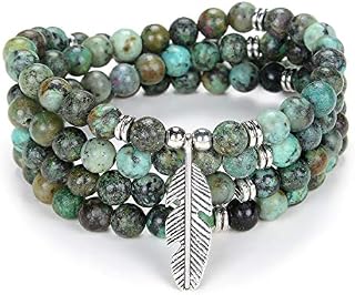 Feather Charm Zen Mala Beads Yoga Inspirational Necklace 108 Durable Self Discovery Mala Prayer Beads Wrap Bracelet