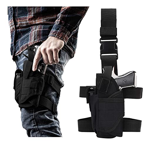 Drop Leg Holster Left Handed, Thigh Gun Holsters for Men Women, Airsoft Pistol Holster Magazine Pouch Adjustable Tactical 1911 Leg Harness for Large Medium Pistols