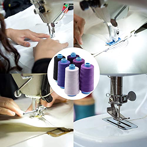 Sewing Machine Thread, 6 Pack of 3000 Yard Polyester Sewing Threads, Bobbin Thread for Sewing Machines, DIY Sewing, Hand Embroidery, Serger (Purple) - Thumbnail 2