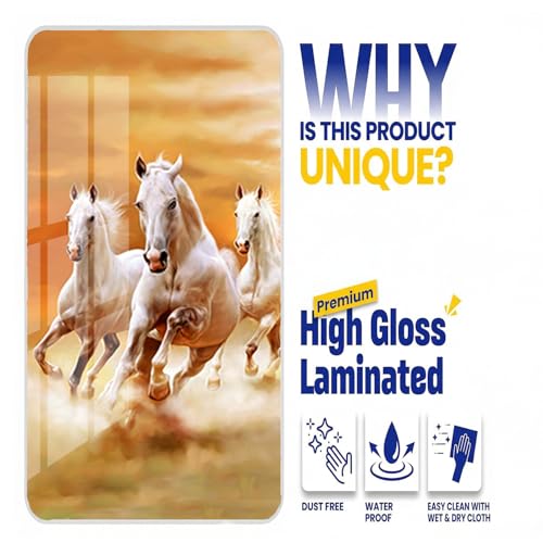Image of Dharvika Innovations 7 Running Horses Photo Frame, Ultra High Gloss Lamination, Vastu Painting for Living Room, Office, 12x18 Inch (Design 16)