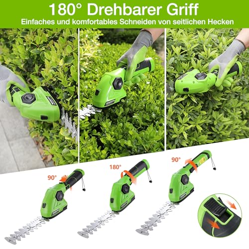 WORKPRO Akku Gras- und Strauchschere, kabellose handliche Grasscheren 7,2V, 2000mAh, 2 Verschiedene Messer, Schnittbreite 9,7cm, Schnittlänge 14cm, mit Akku und Ladekabel 3