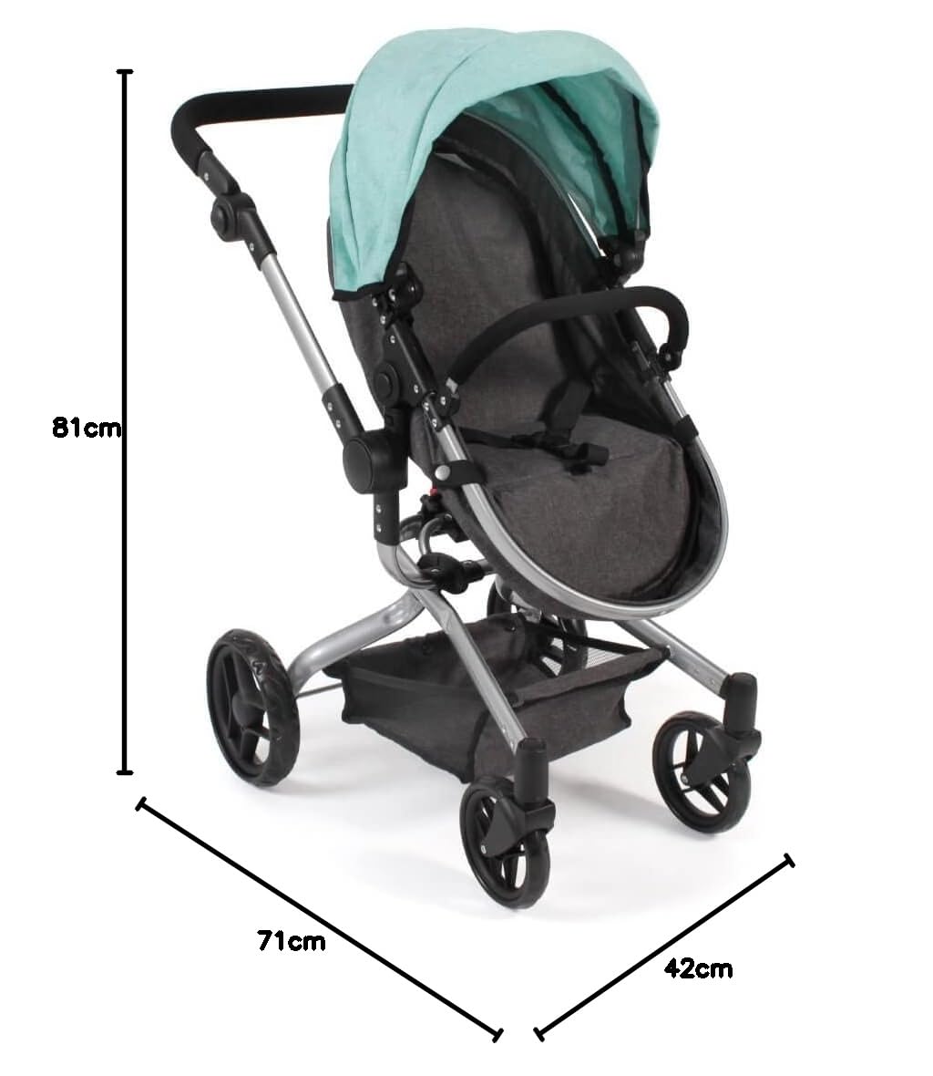 Bayer Chic 2000-Cochecito de muñecas Yolo, Color Melange Antracita-Menta, 71 x 42 x 81 cm (593 42), de 4 a 8 años.
