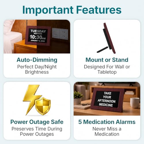 Image of American Lifetime New 2026 Dementia Clock Large Digital Clock for Seniors, Alzeimer Clock Large Display with Custom Alarms, Clock with Day & Date for Elderly, Digital Calendar Premium Mahogany 12 inch