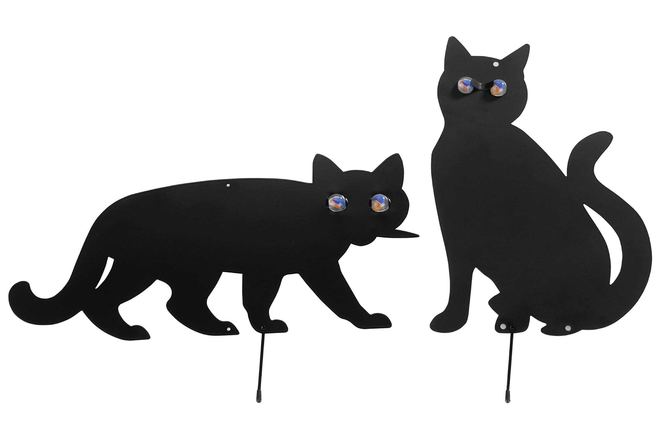 Maximex Vogelschreck Mod. Katze, 2er Set aus Metall, Gartenaufsteller zur Vogelabwehr mit Glasmurmel Augen, für Beet, Rasen und Terrasse, mit Erdspießen, 37 x 24 cm, Schwarz