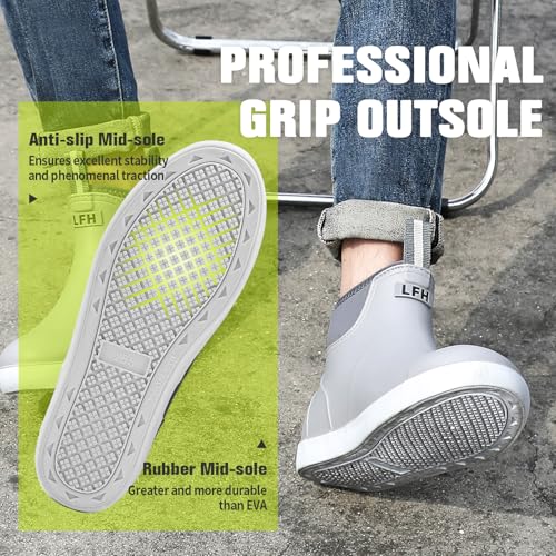 Deck Boots Men Size 6.5-10.5, Rain Boots Anti-Slip Fishing, Waterproof Shoes Rogue Wave, Rubber Boots Outdoor Ankle Footwear Durable4