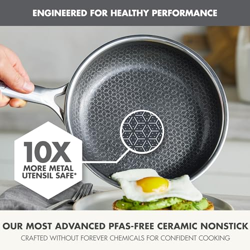 Image of GreenPan Spectra 8 inch Frying Pan Skillet, Hybrid Tri-Ply Stainless Steel, PFAS-Free Ceramic Nonstick Textured Cooking Surface, Induction Cookware, Diswasher Safe, Oven & Broiler Temp to 850˚F