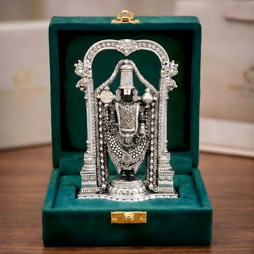 Image of 999 Pure Silver Plated Standing Balaji Idol - 8 Inch Divine Lord Venkateswara Tirupati Statue for Pooja Room and Mandir - Auspicious Spiritual Decor for Home and Office