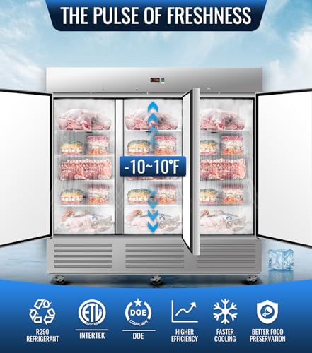 Image of 81 inch W Commercial Freezer, ETL Certified 72.6 Cu.ft Stainless Steel Reach-in Upright Freezer,Auto Defrost,Fan Cooling,Digital Temperature Control (-10F - 10F) Used to Restaurant,Bar,Shop